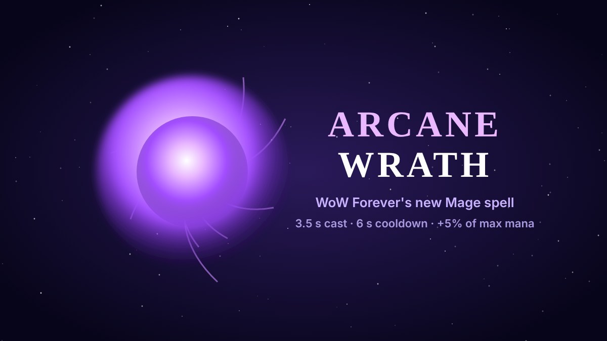 Glowing purple arcane orb with the words Arcane Wrath