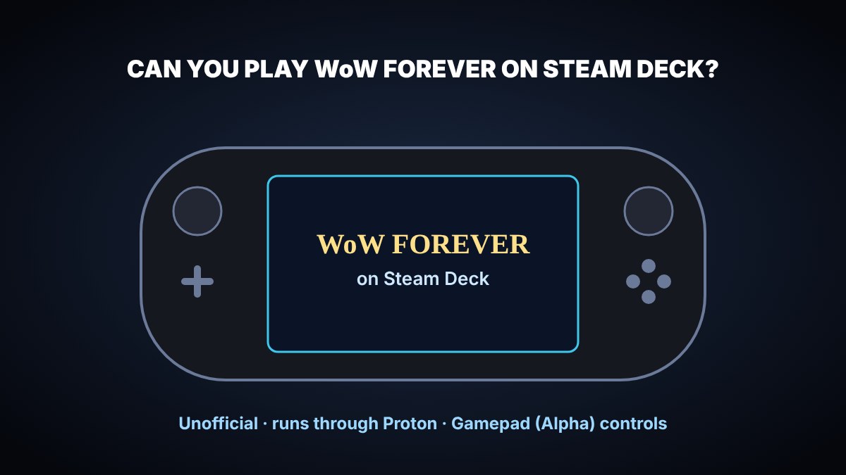 Handheld gaming PC showing WoW Forever